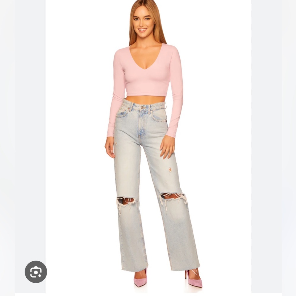 NWT $128 Susana Monaco Pink Waterlily Crop Top long sleeved women size Small